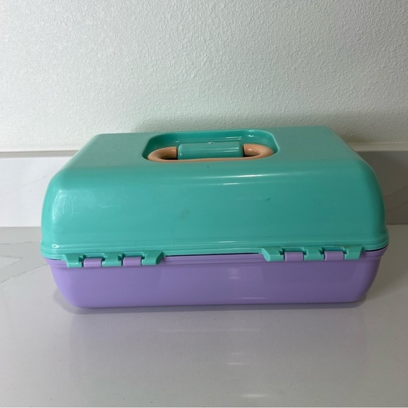 Vintage Caboodles Plastic Organizer Case Green Purple Retro Design Made … - Picture 4 of 12